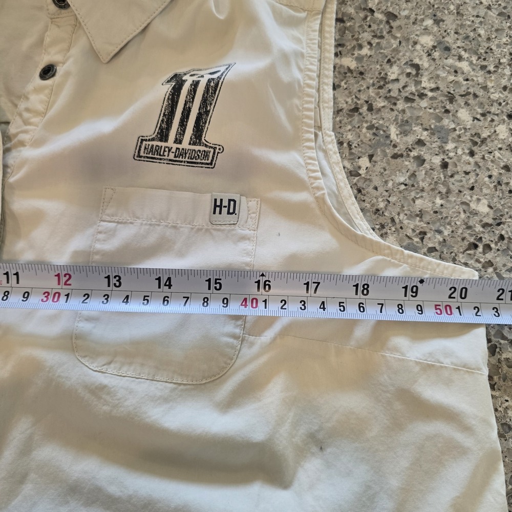 Harley Davidson Womens Sleeveless Motorcycle Collared Shirt Large Off White.C133 - Picture 7 of 13